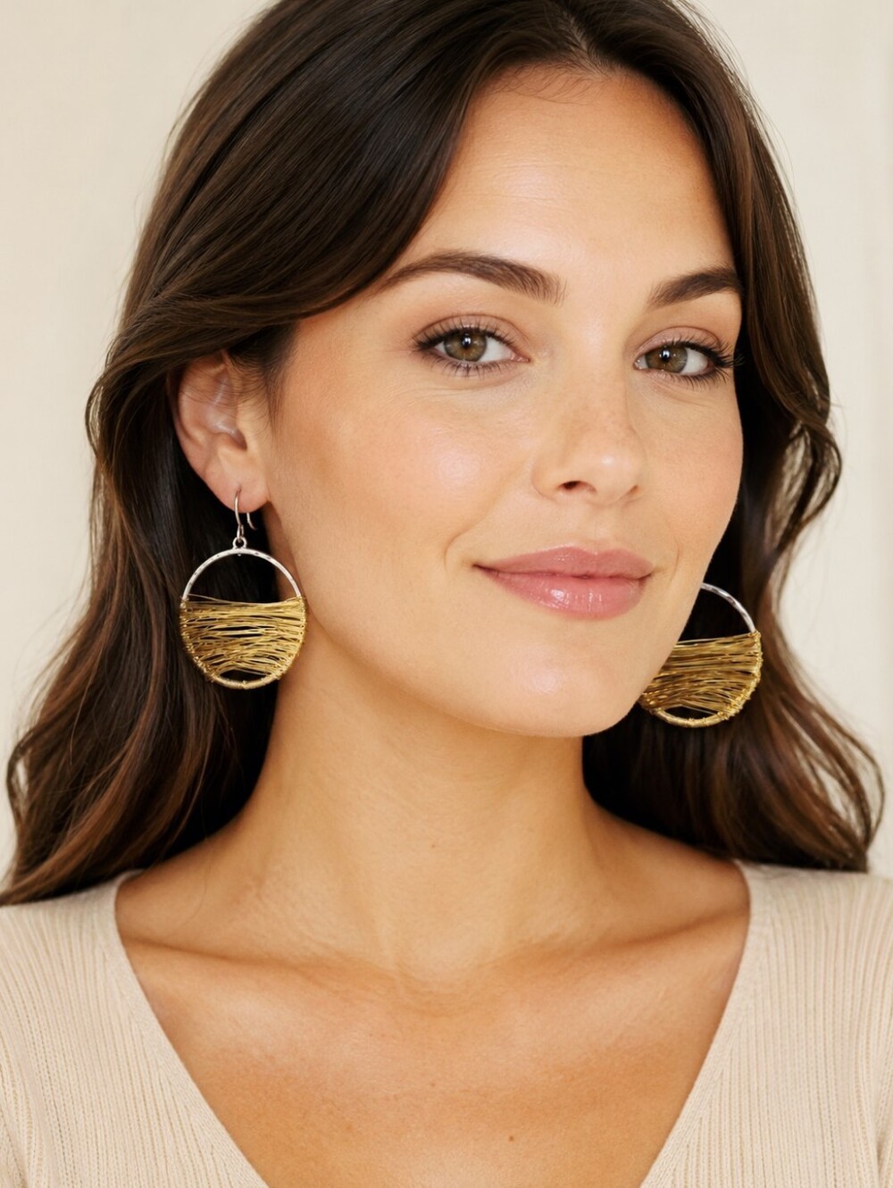 Gold Wire Wrapped Circle Hoop Pierced Earrings, NWOT