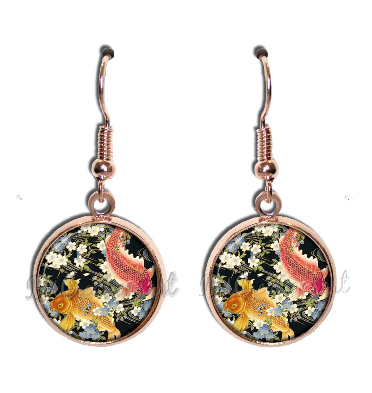 Ethnic Asian Koi Fish Japanese Style Handmade Resin Dangling Earrings 16MM SIZE
