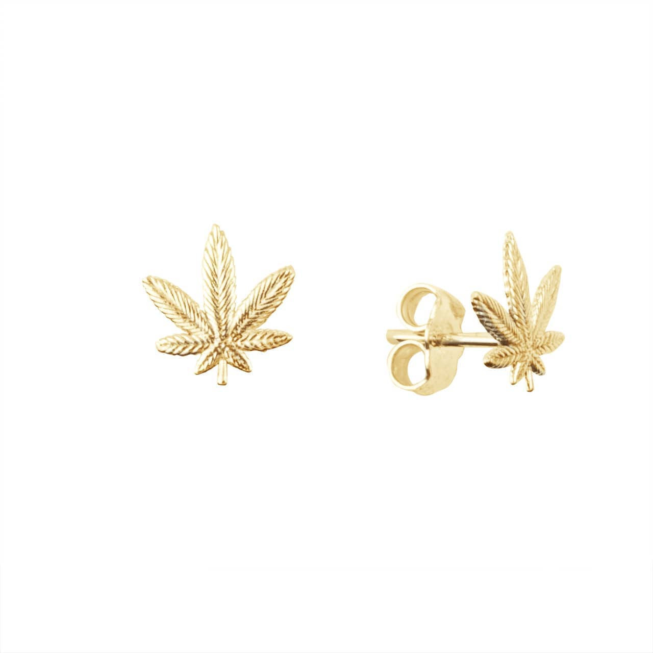 Yellow & White Gold Marijuana Leaf Weed Stud Earrings