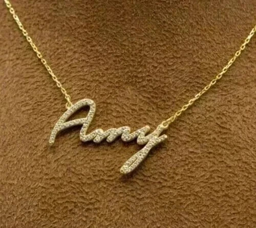 1.30 Ct Round Cut Real Moissanite Custom Name Pendant 14K Yellow Gold Plated