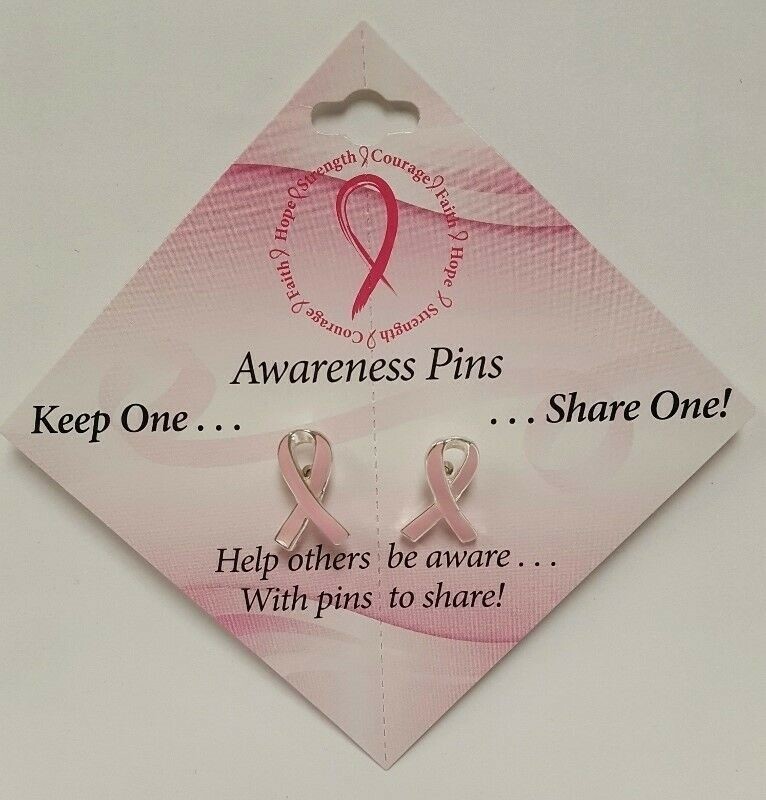 BREAST CANCER AWARENESS PINK RIBBON PAIR (2 PIECES) LAPEL TAC PINS ON CARD N98