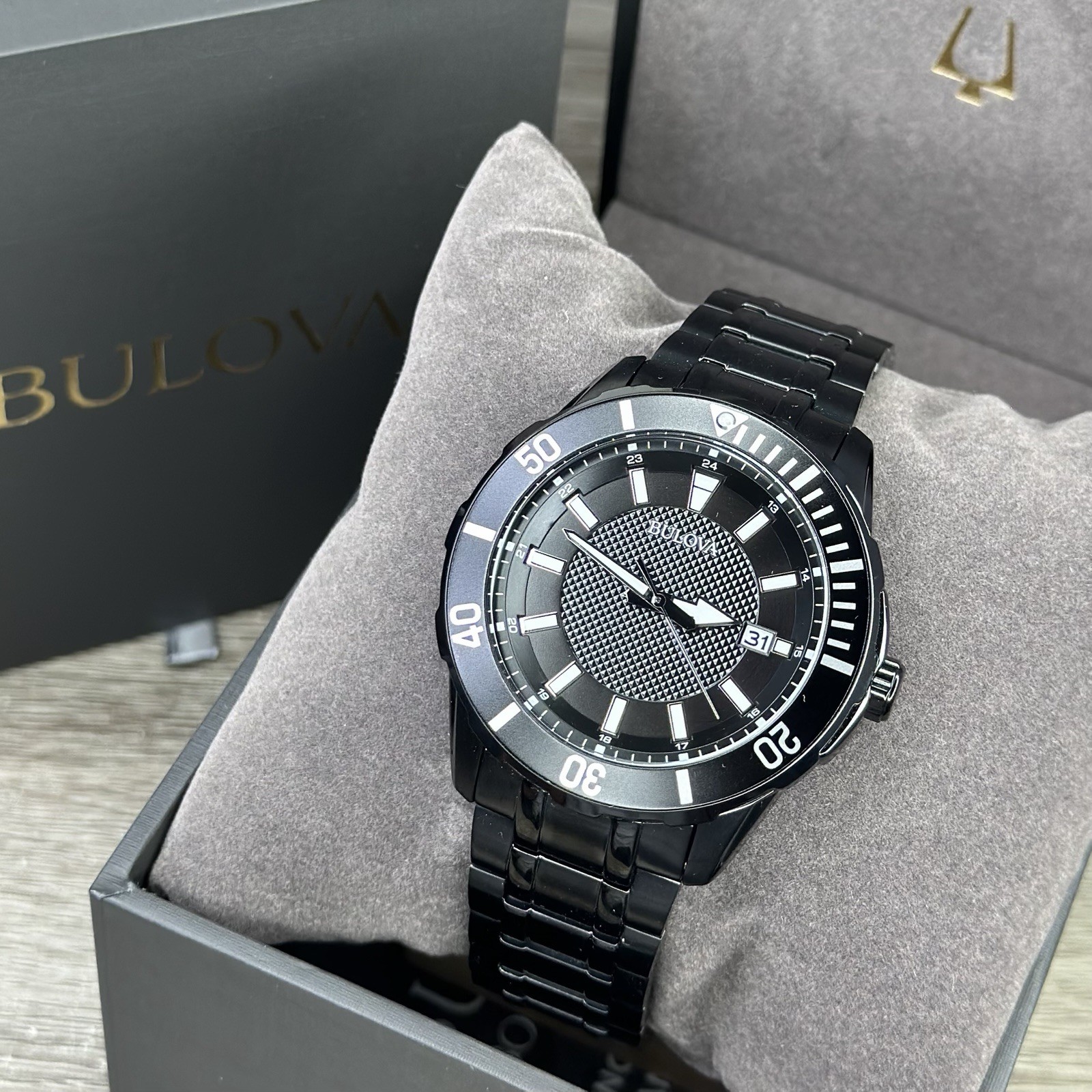 NEW✅ Bulova Classic Sport Black Ion Plated Stainless Date Men’s Watch 98B361