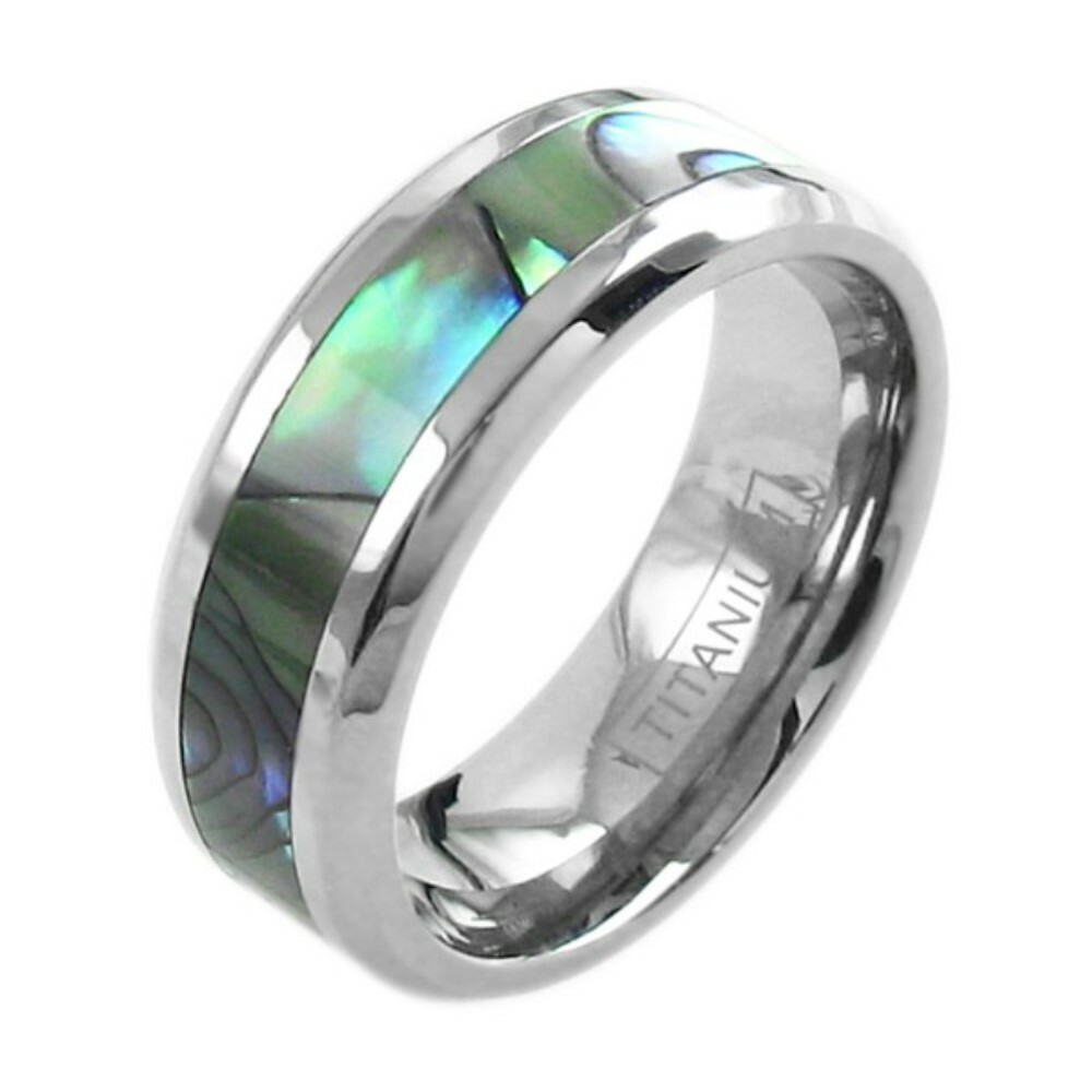 Titanium Men’s Abalone Center Stripe Wedding Band Ring Size 9-13
