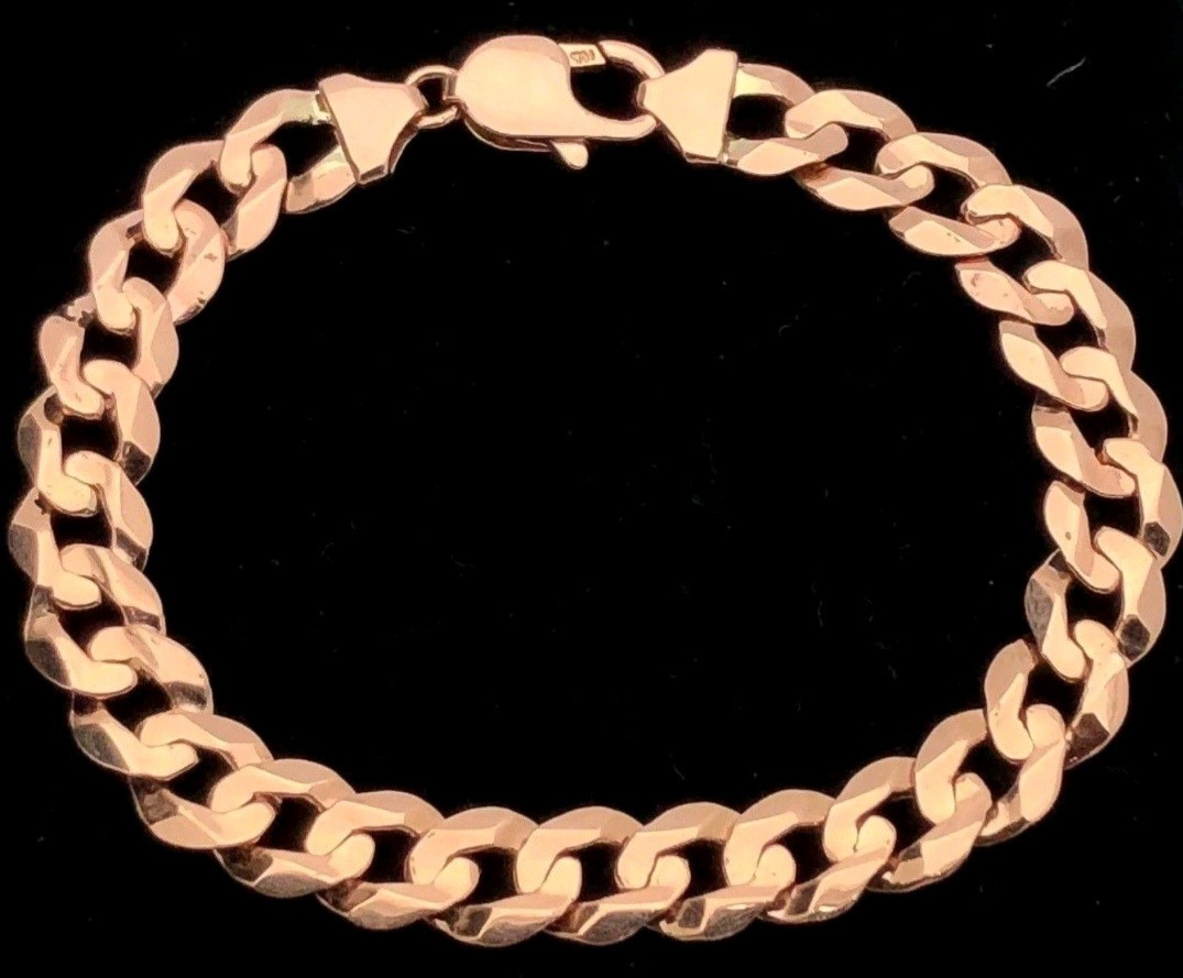 14k Rose Gold Flat Cuban Link Chain Bracelet 9mm wide,15.988 gram, 8 1/2″ length