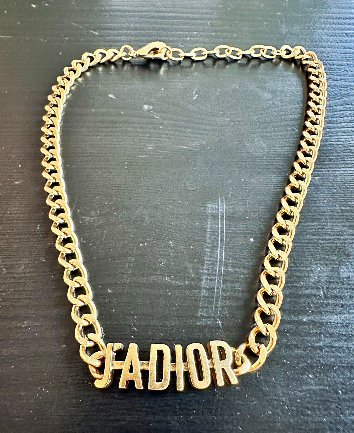 Christian Dior J’Adior Chain Choker Necklace Antique Gold-Finish Metal Authentic