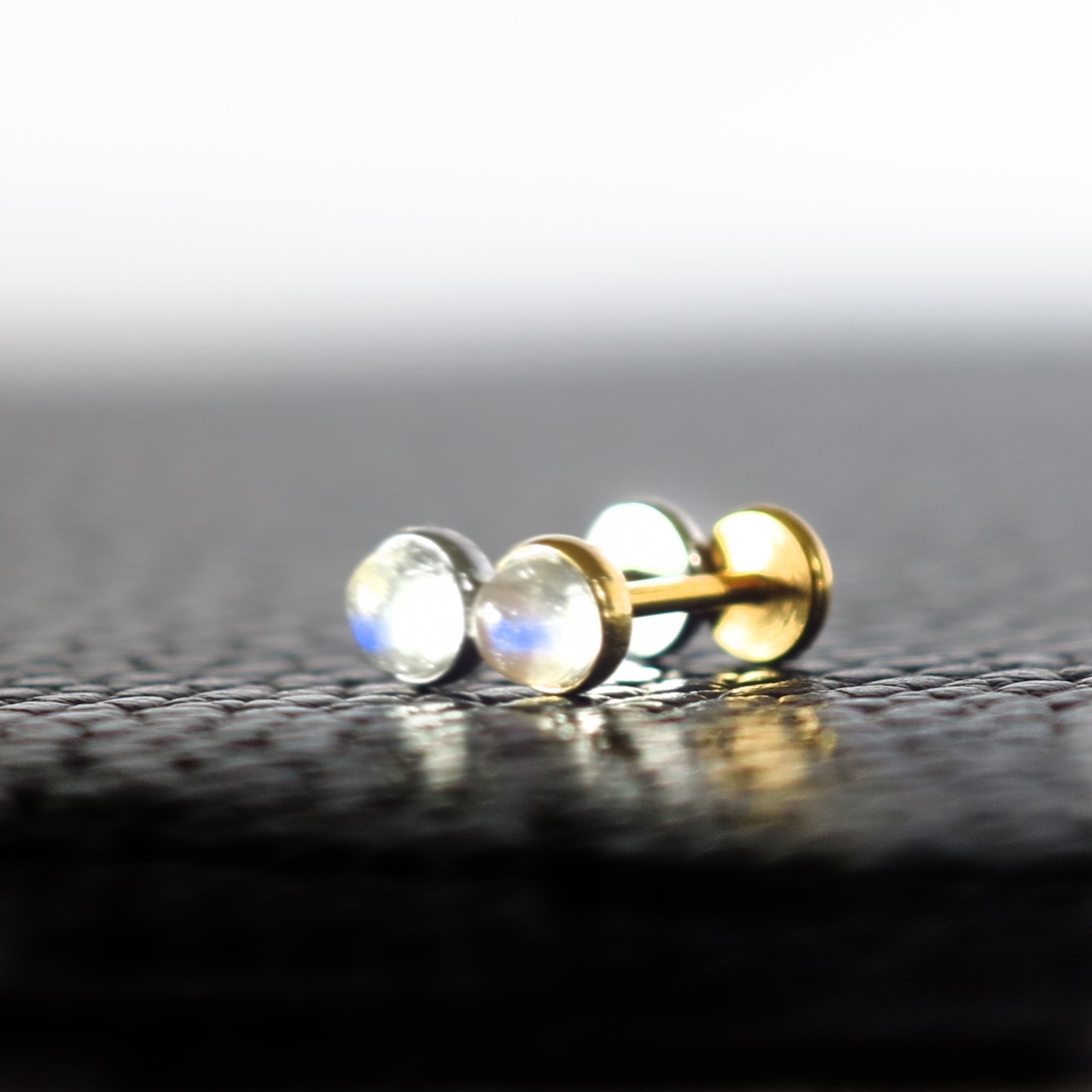 18GTiny Genuine Rainbow Moonstone Titanium Threadless Stud Earring Handmade inUS