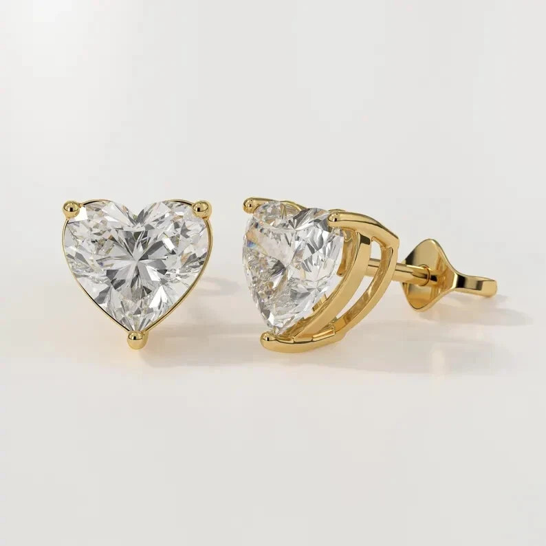 3Ct Heart-Cut Lab Created Push Back Stud Earrings 14k Yellow Gold Plated