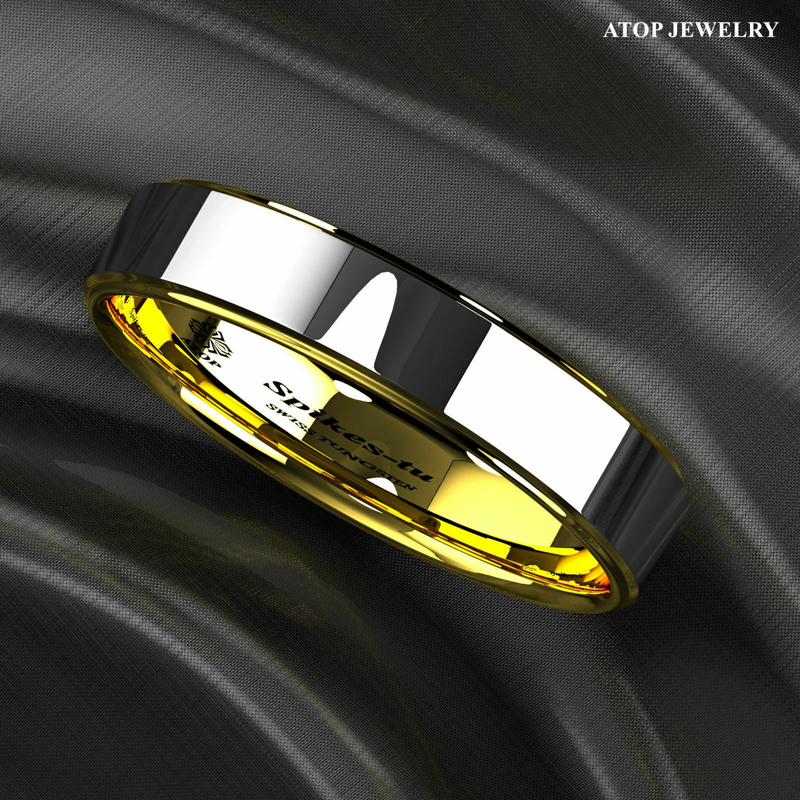 8/6mm Gold Polished Tungsten Ring Plated Metal Wedding Band ATOP Men’s Jewelry