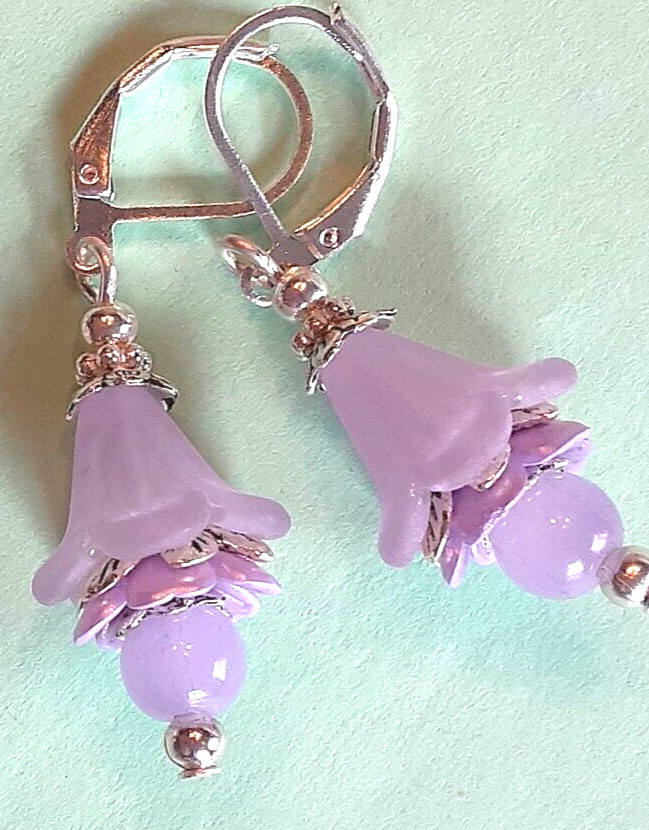 LAVENDER Jadeite Acrylic FLOWER Crystal earring SP LEVER BACK XX
