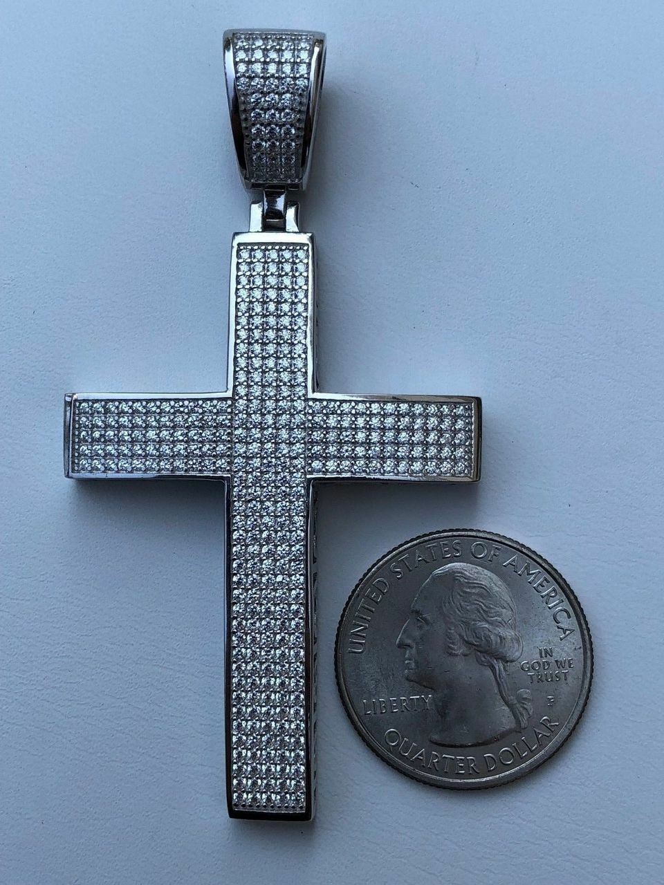 Mens Solid 925 Silver Cross Pendant Real ICED 3ct CZ 14k Gold Plated Rope Chain