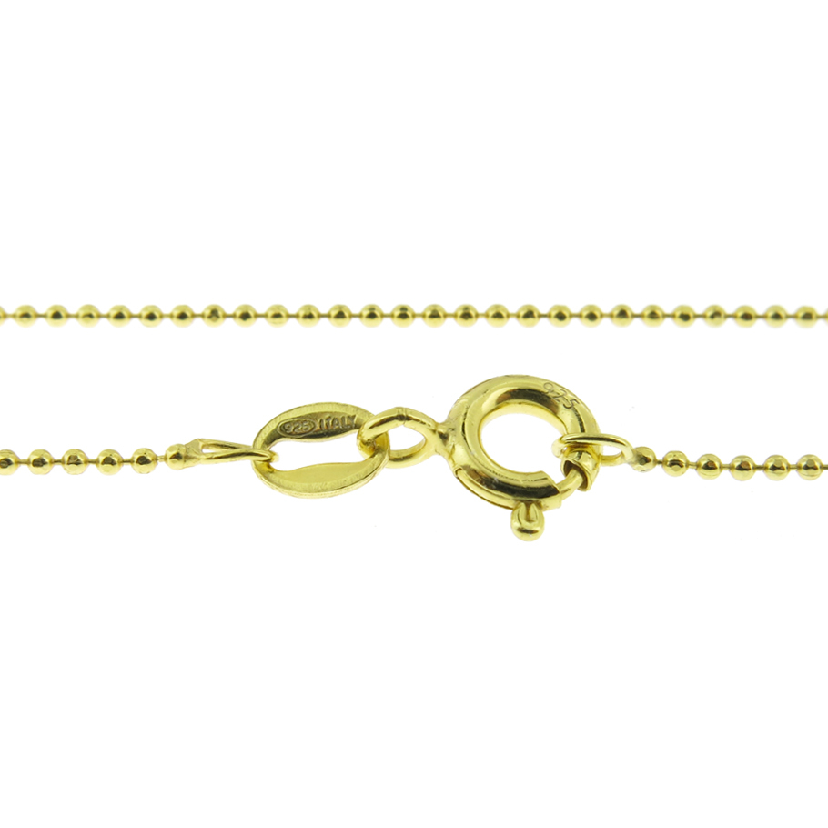925 Sterling Silver Gold-Plated Ball Bead Diamond Cut 1mm Chain Necklace
