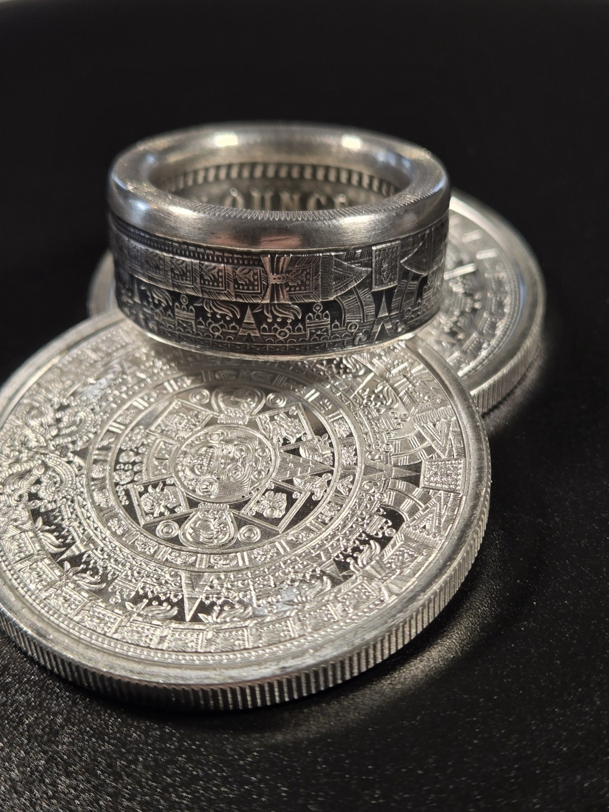 Aztec Calender .999 Pure Silver COIN RING Sz 9-14 Azteca Mayan 1 Troy Oz Coin