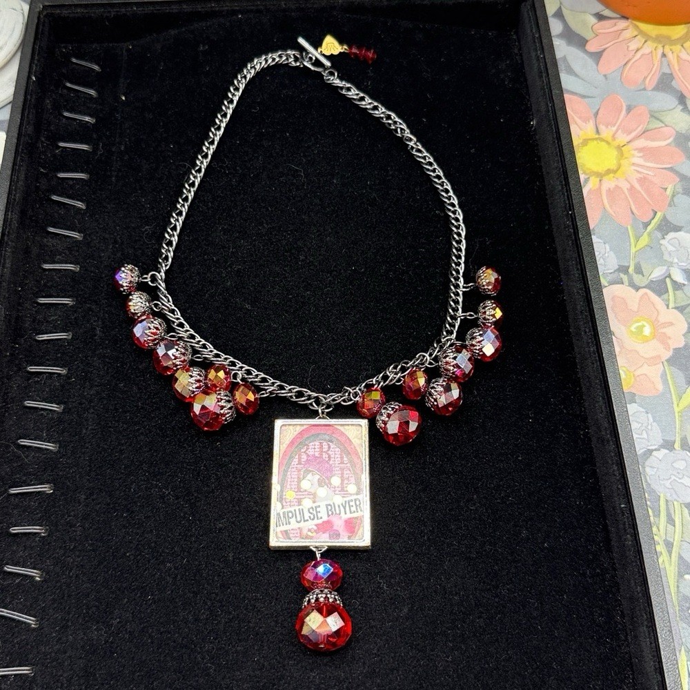 Adorned Crown Jewelry assemblage bauble bead Impulse buyer glass bezel necklace