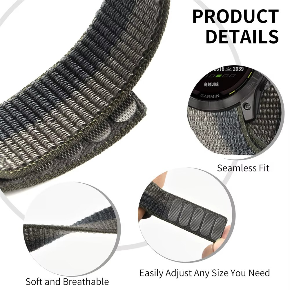 Hook Loop 22mm 26mm Nylon Strap For Garmin Fenix 7 7X 6X Pro 5X/Epix Pro Enduro