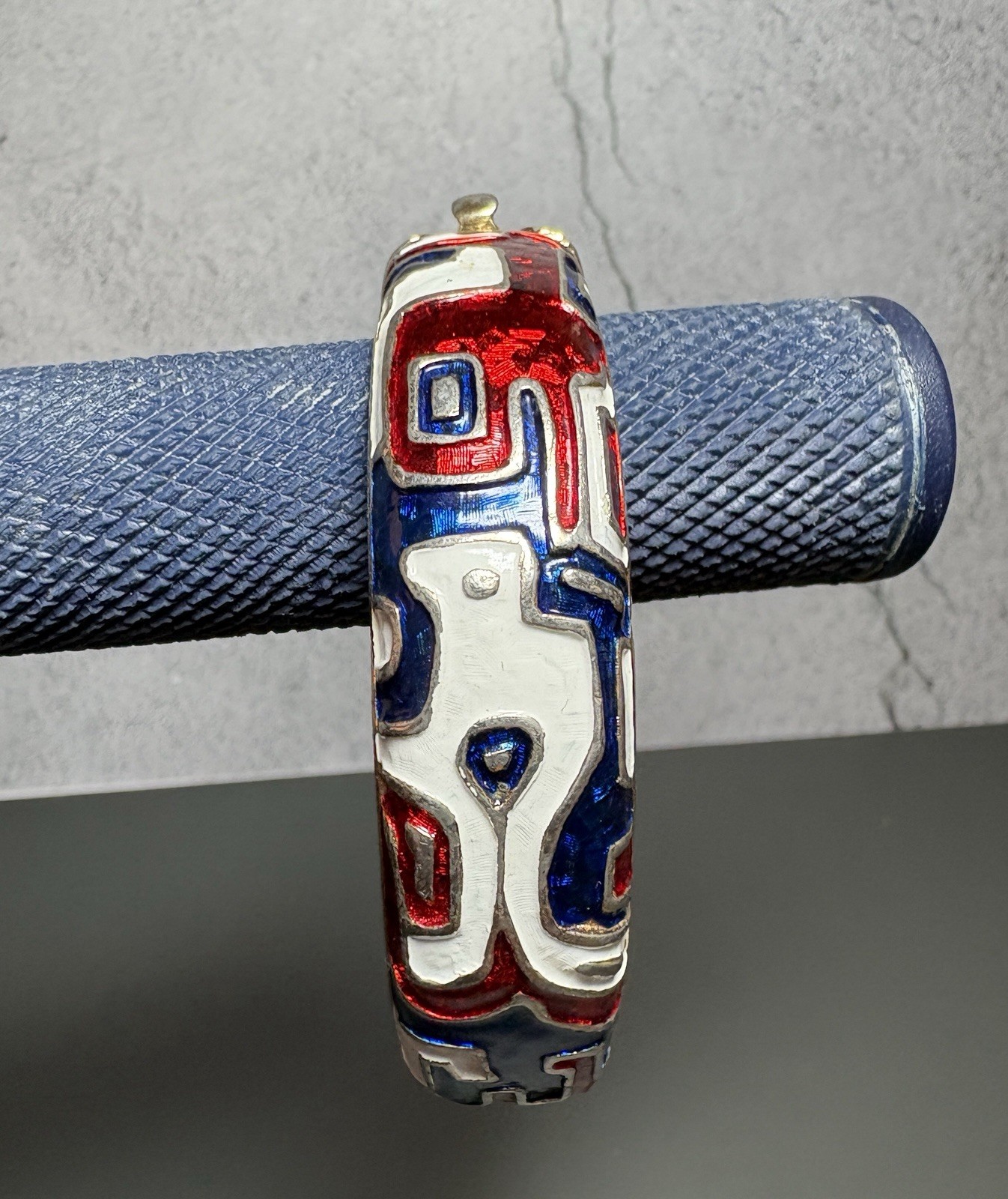 Vintage Marcel Boucher Red White Blue Enamel Hinged Bangle Bracelet Patriotic