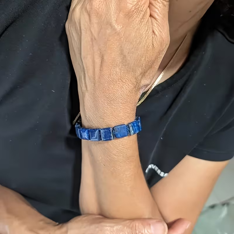 Natural Lapis Lazuli Men’s Bracelet Square Beads Healing Crystal Jewelry