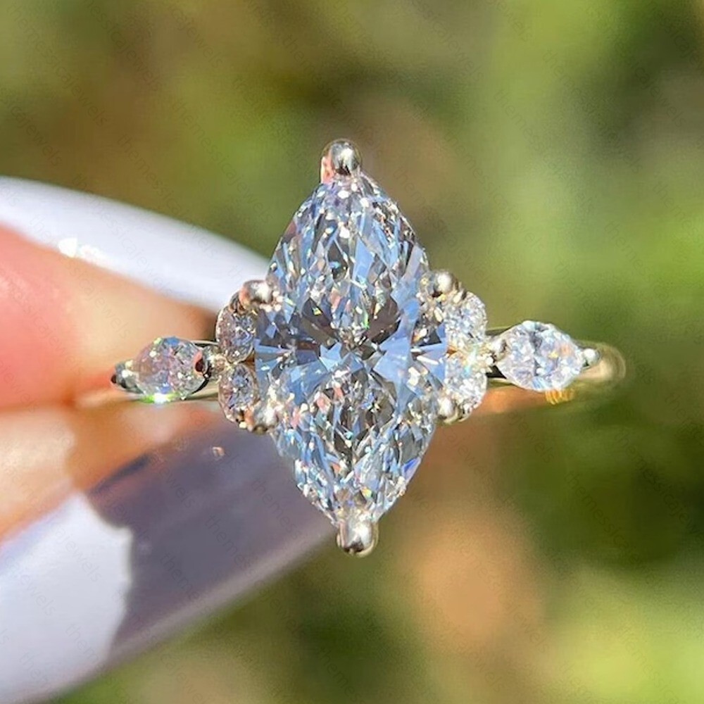 3.7Ctw Marquise Moissanite Classic Six Prong Promise Ring 14K White Gold plated