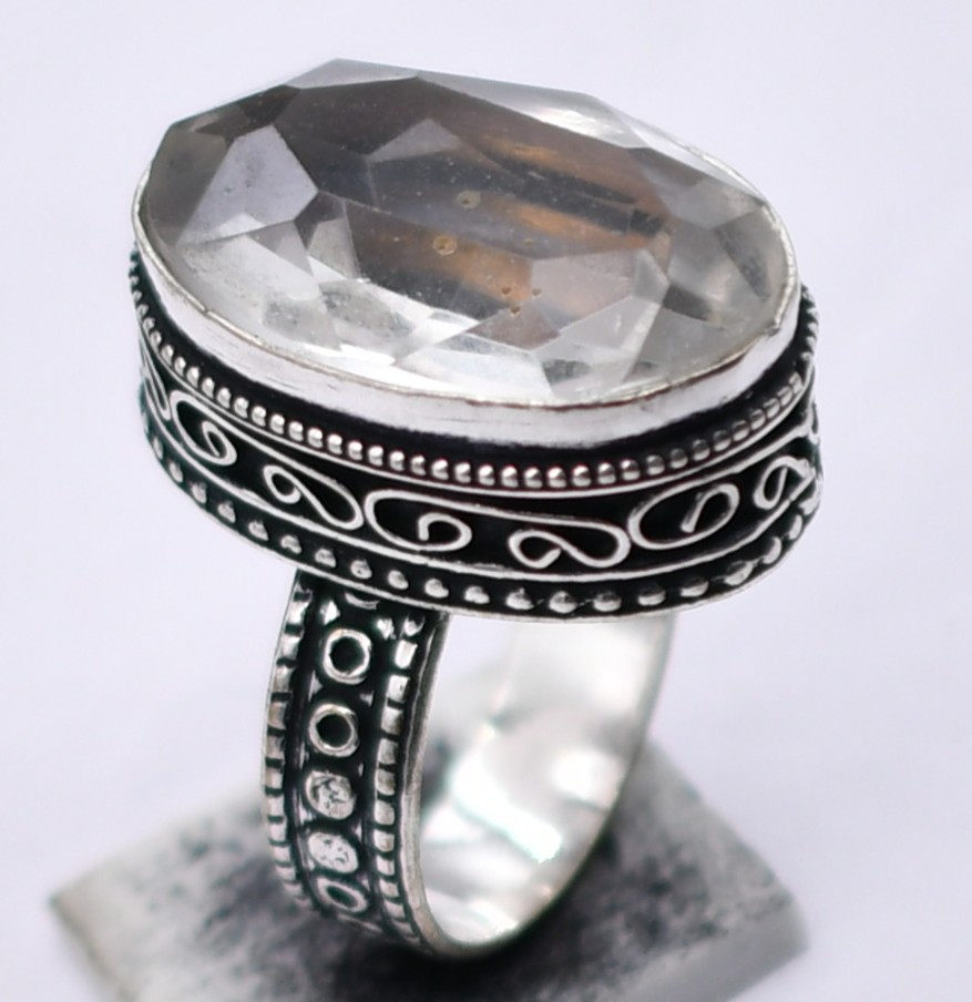 White Topaz Hydro Gemstone Antique Design Ring US Size-8.75 R 4494