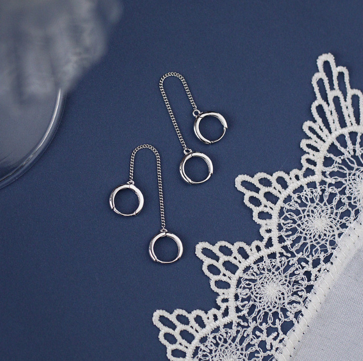 A Pair Chain Linked Sterling Silver Plated Huggie Hoop Earrings 2 Ear Holes F7