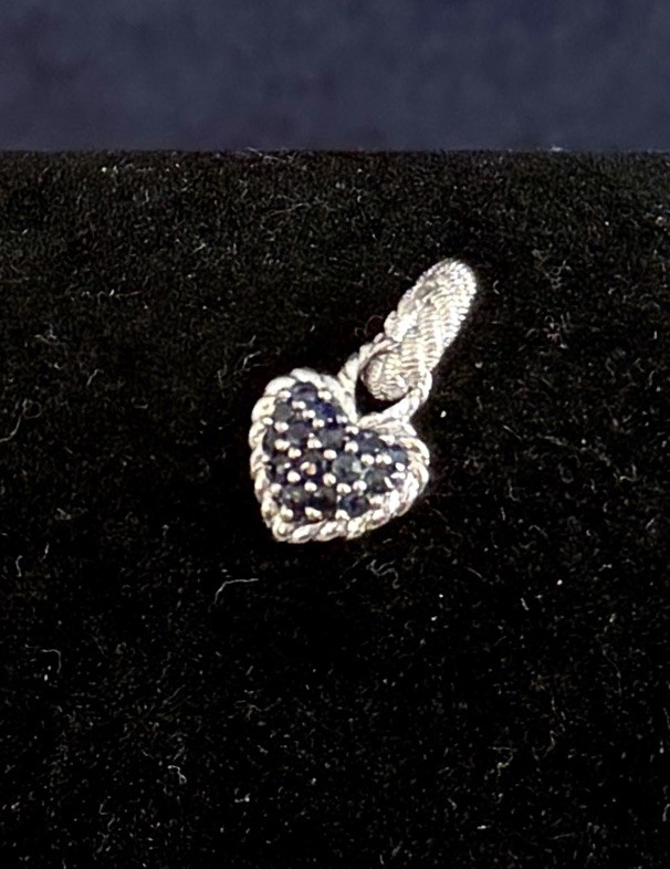 JUDITH RIPKA Sterling Silver Blue Sapphire Heart Cable Twist Oval Link Charm