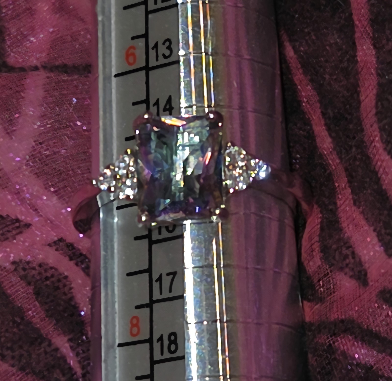 Sterling 925 Emerald Cut Multi Mystic Topaz Size 7 Ring w/6 Clear Accent Stones