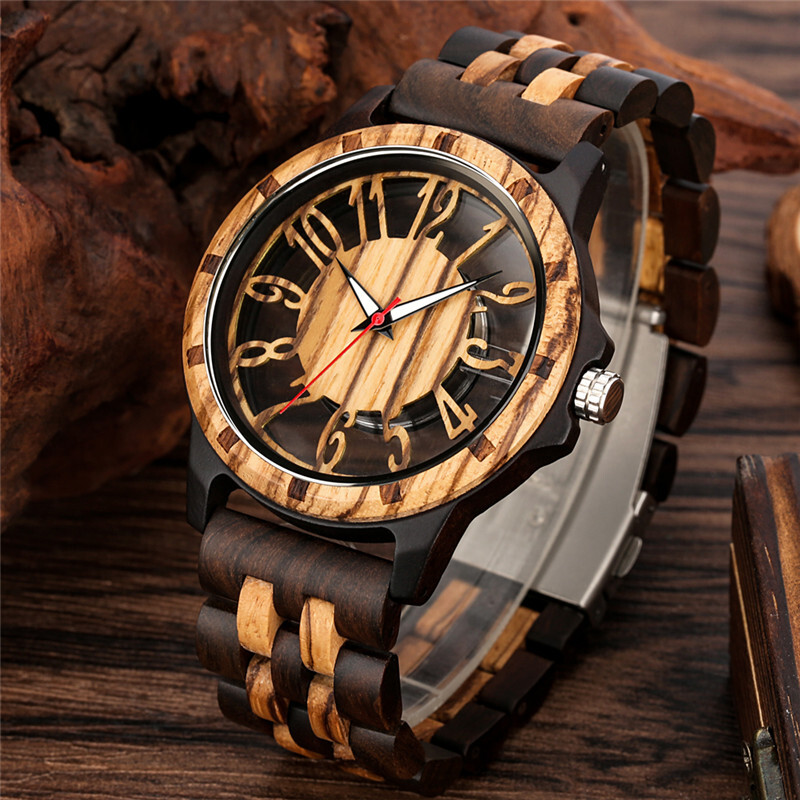 Skeleton Number Dial Wooden Watch Lightweight Eco-Friendly Watches for Men Women