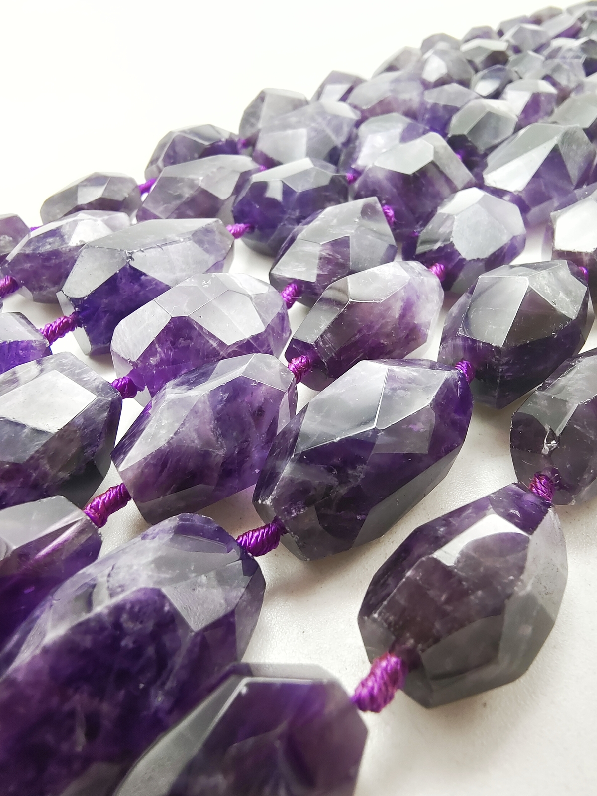 Natural Amethyst Graduated Faceted Nugget Beads Size12x16mm to 15x25mm 15.5″ Std