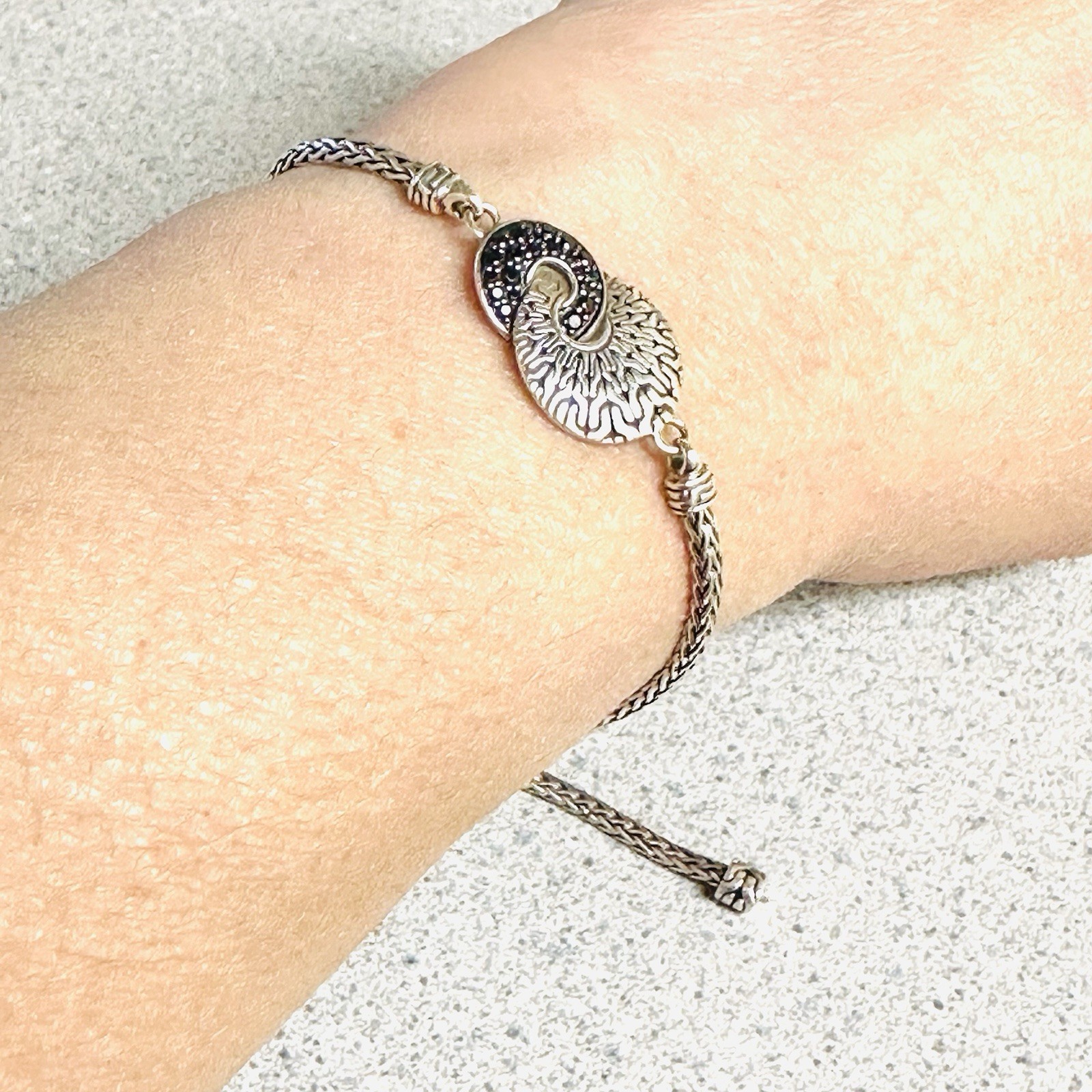 John Hardy BlackSapphire Spinel SilverCircle Woven ChainBracelet 12.0 Gr