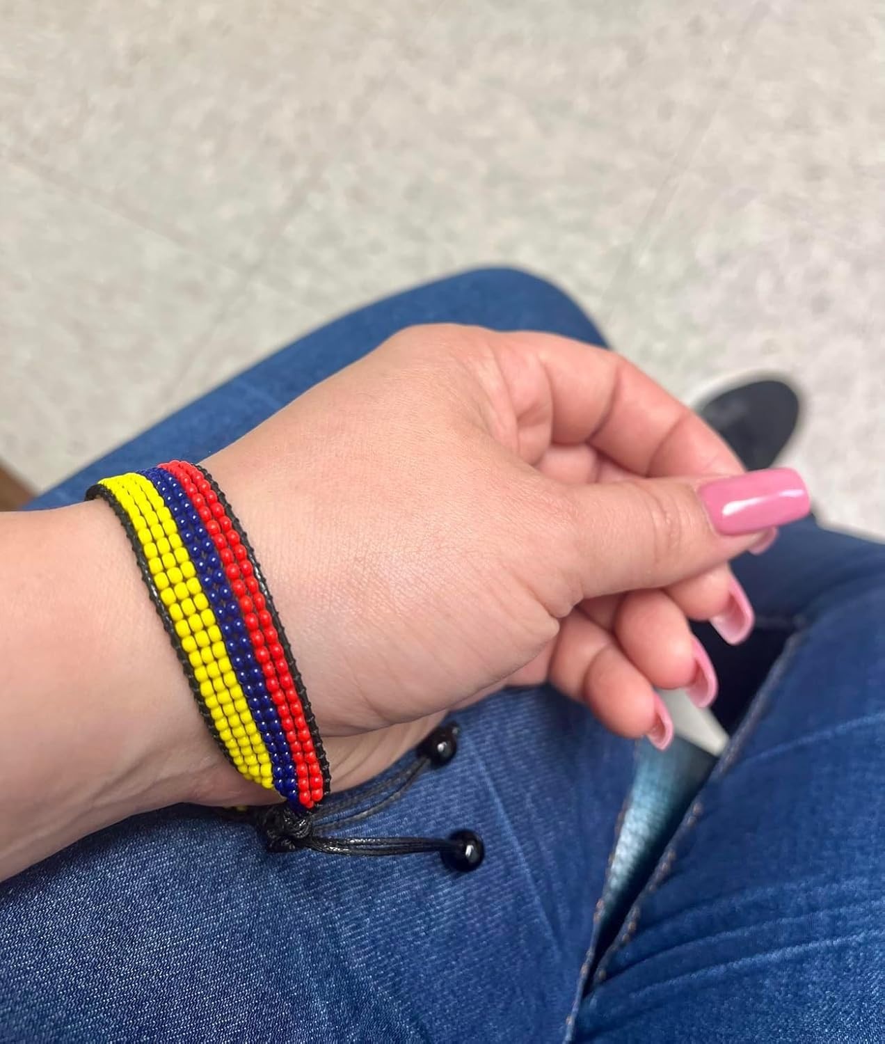Colombia Flag Bracelet: Handmade Bracelet, Adjustable Beaded String Boho-Style
