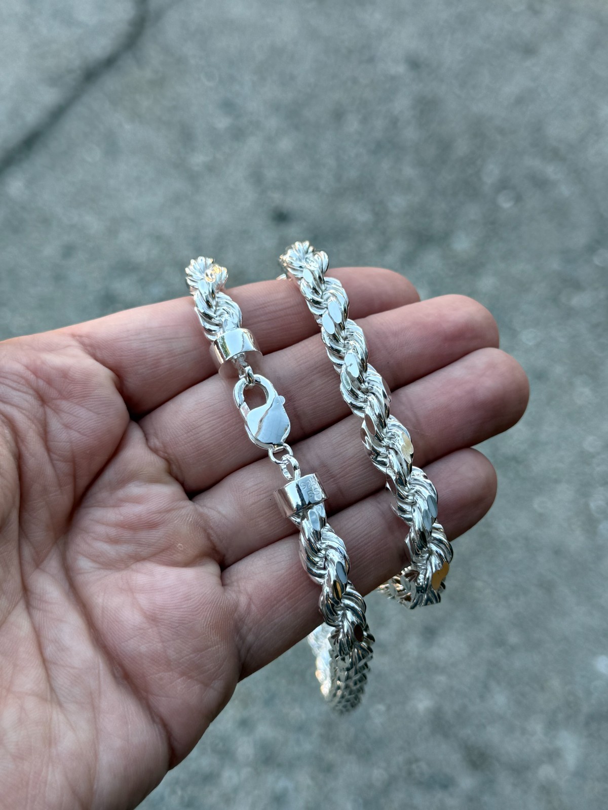 Solid 925 Sterling Silver Italian Rope Chain Mens Necklace 9mm – Diamond Cut