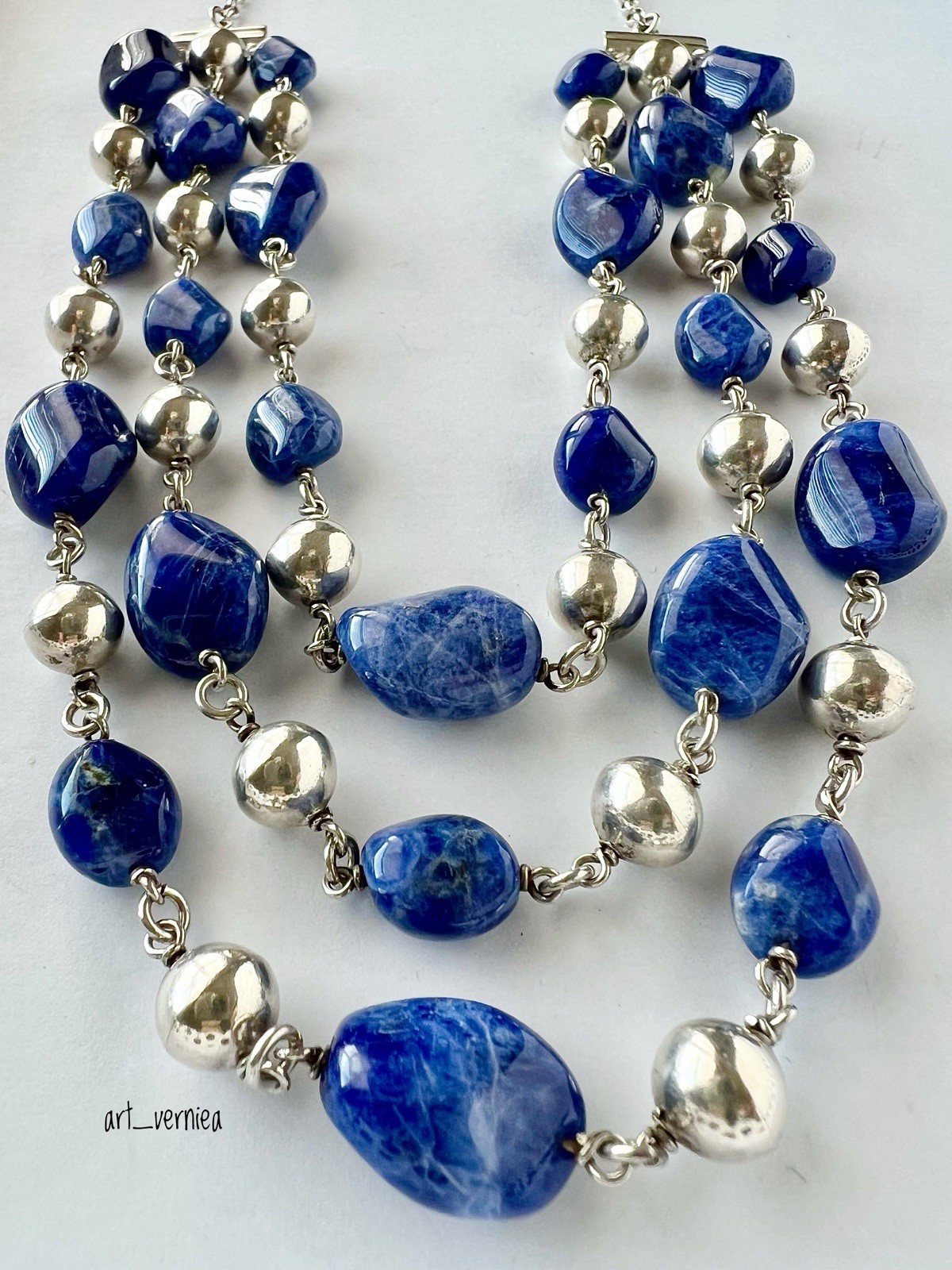 ILARIA Peru 925 STERLING SILVER BALL & SODALITE Bib Necklace – 86 g – GORGEOUS!