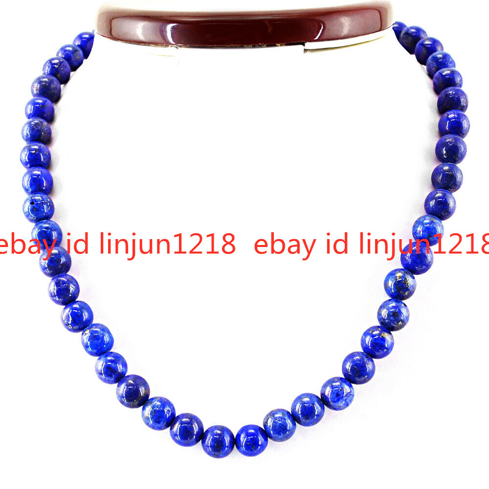 New 8mm Blue Lapis Lazuli Gemstone Round Beads Necklace 16-36inches