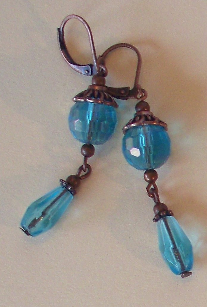 various BLUE CRYSTAL DANGLES Lever back handcrafted YOU CHOOSE