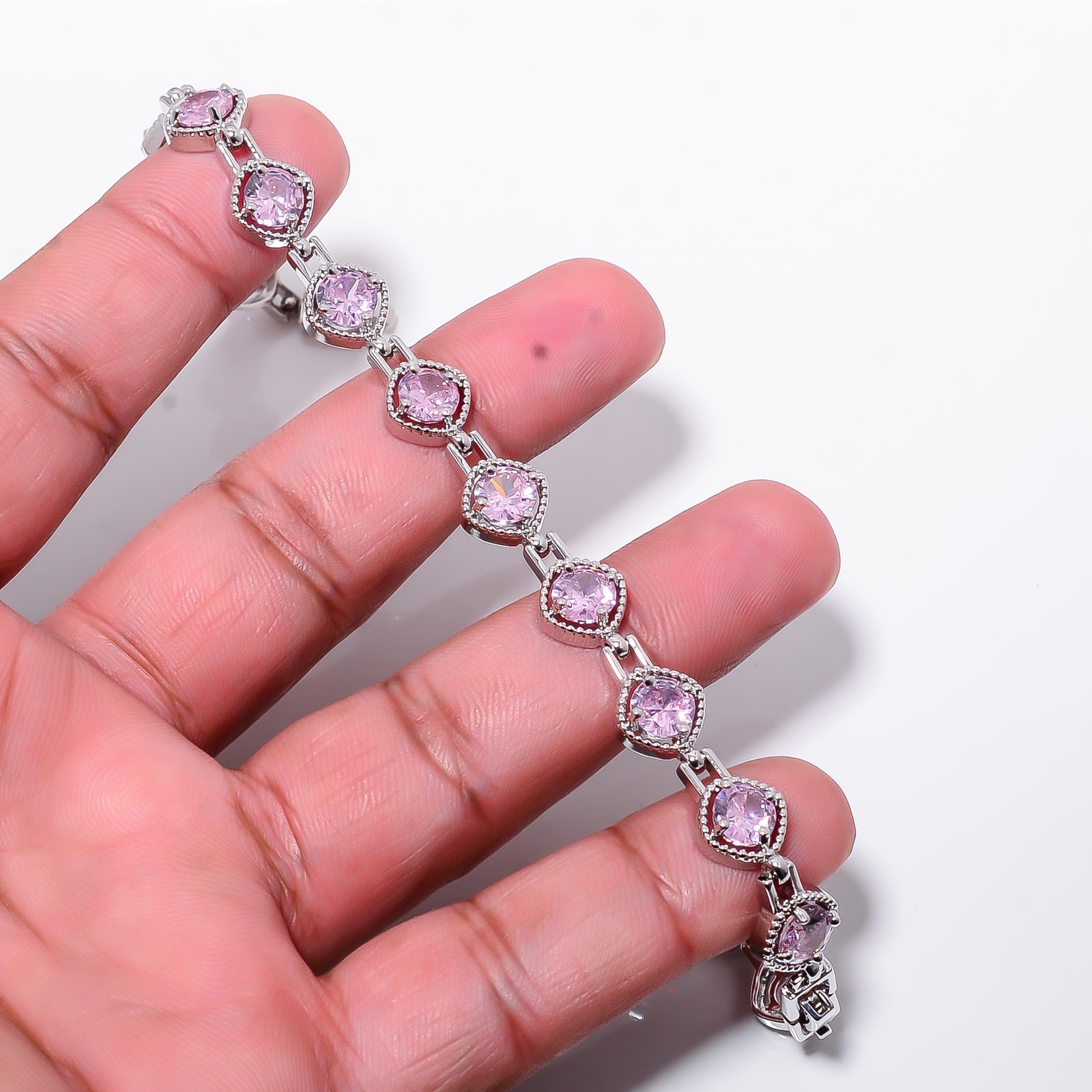Pink Sapphire – Simulated 925 Sterling Silver Adjustable Bracelet 7-8″ B127323