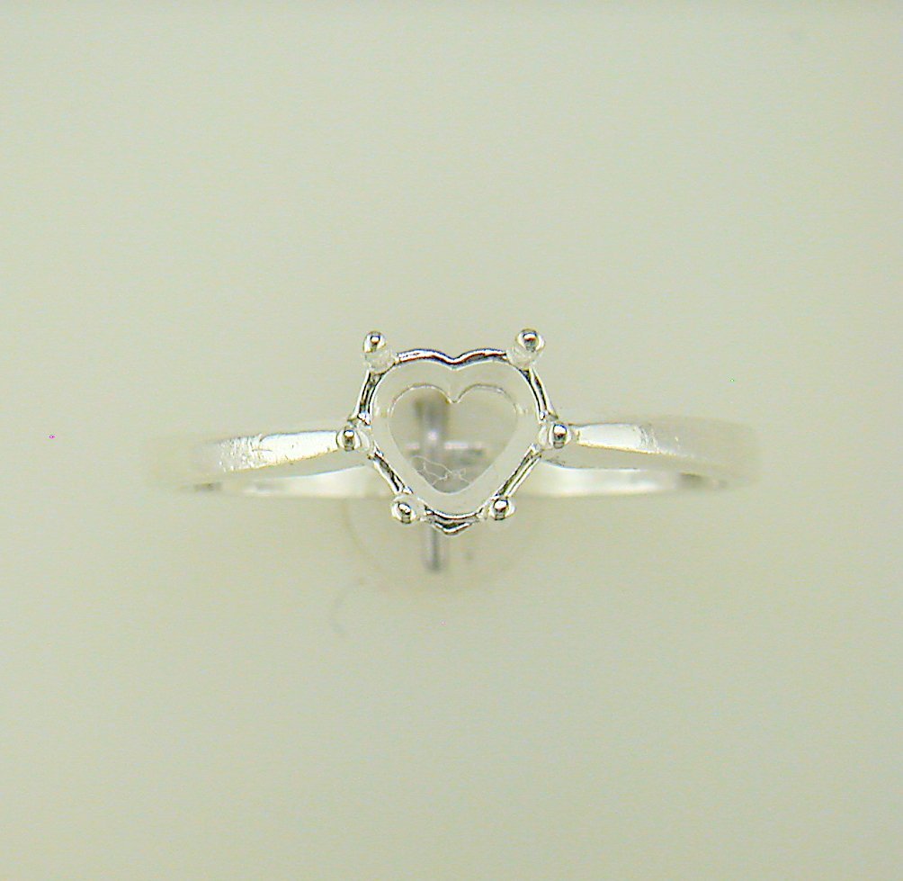 Six Prong Heart Shape Solitaire Ring Setting Sterling Silver