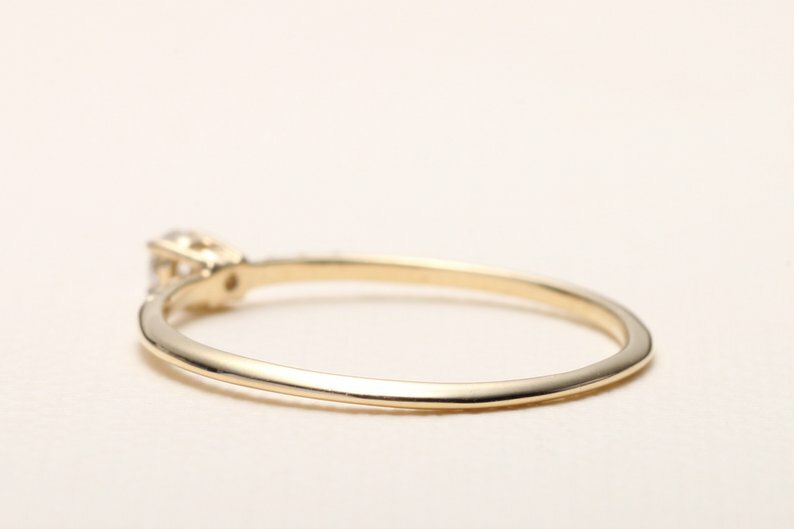 Petite Solitaire with Accents Ring 1ct Lab-Created Diamond Yellow Gold Plated