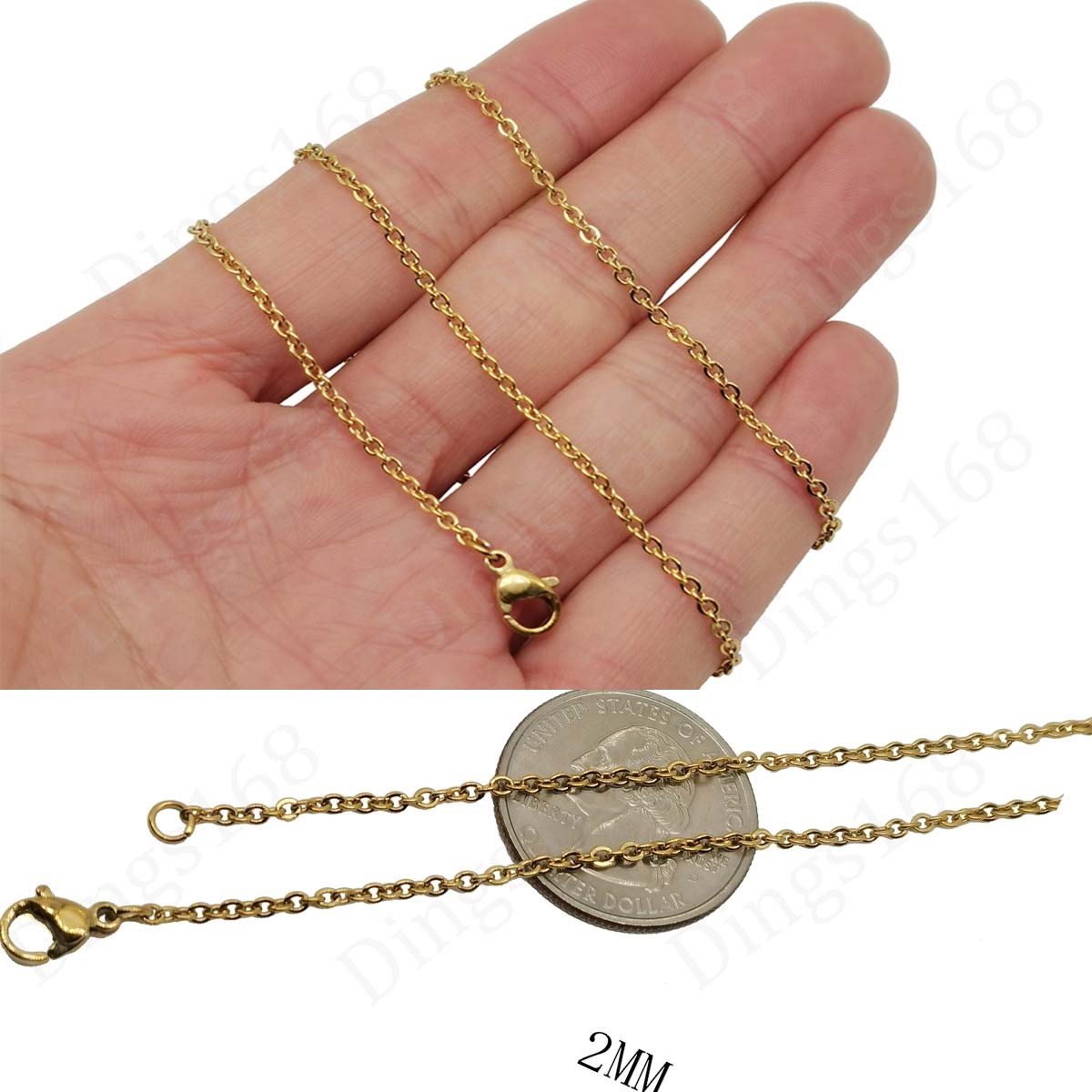 Real 18K Yellow Gold Filled Shiny Italian 22 inch 2mm Cable Chain Necklace Y146G