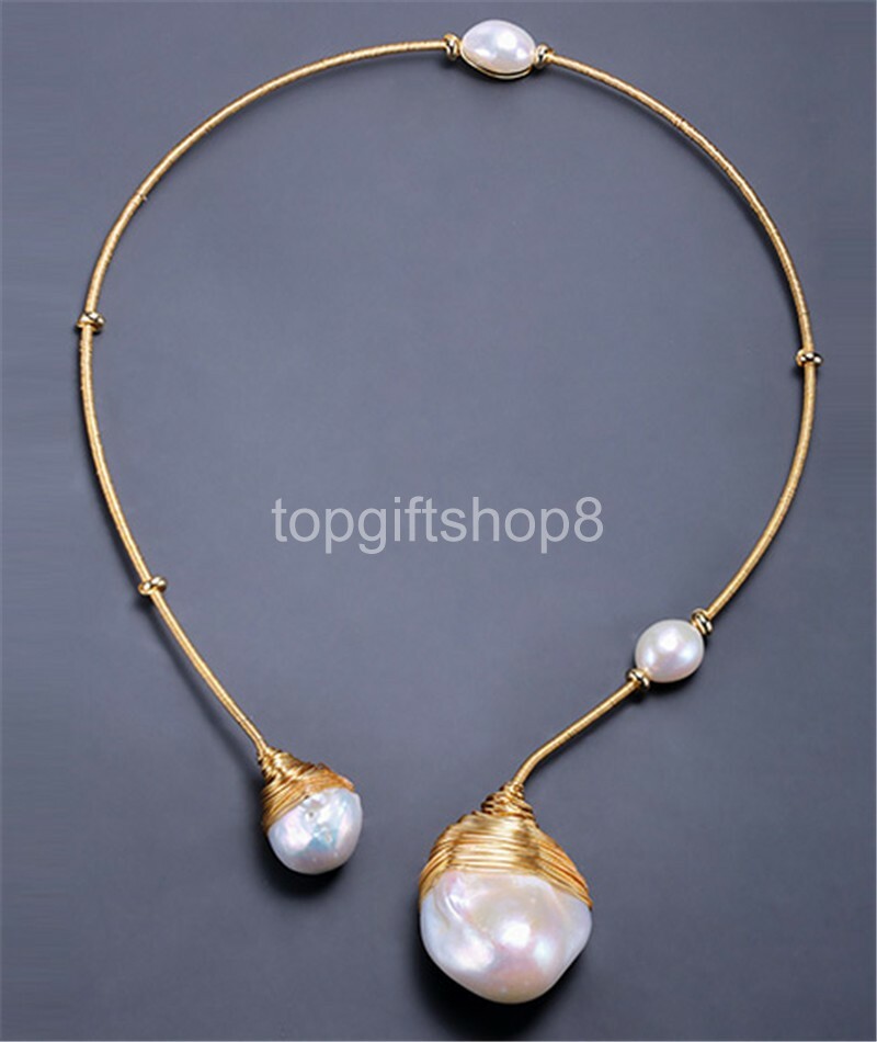 14k Gold & Pearl Unique Designs Baroque Pearl Necklace 41-43cm Choker necklace