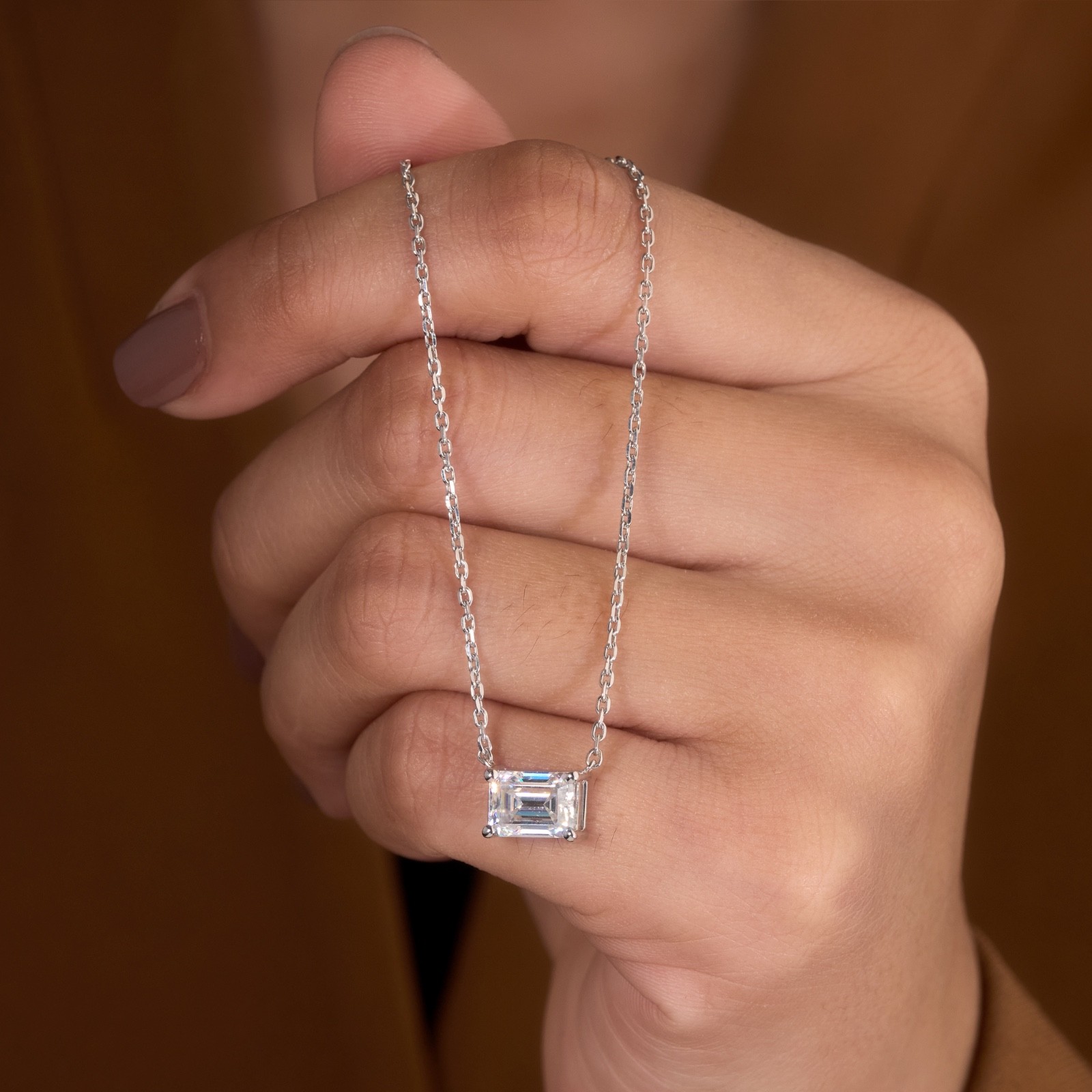 Emerald cut Lab grown diamond pendant necklace | 925 sterling silver