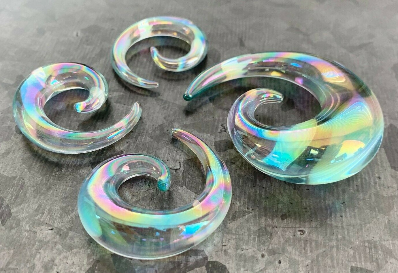 PAIR Clear Lucifer Glass Spiral Tapers Expanders Plugs Gauges Body Jewelry