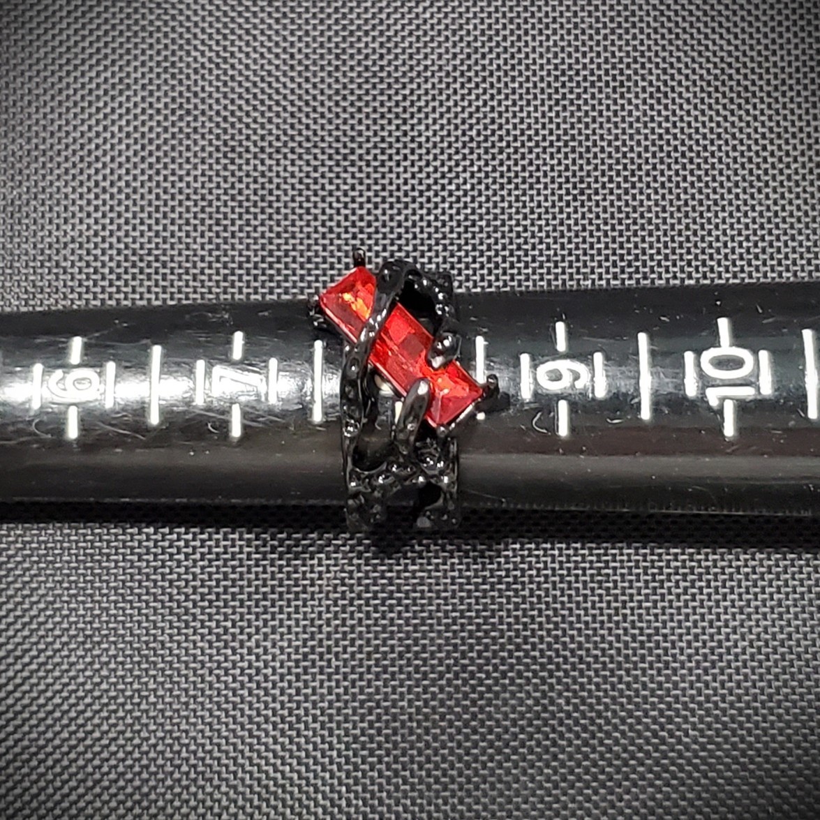 Goth Vampire Sexy style Black Cuff Ring w/ Blood Red Solitaire – Adjustable Sz 7