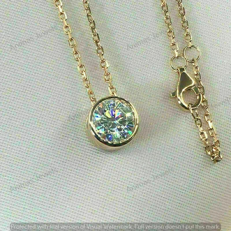 2 CT Round Cut Moissanite Bezel Set Solitaire Pendant 18″ 14K Yellow Gold Plated
