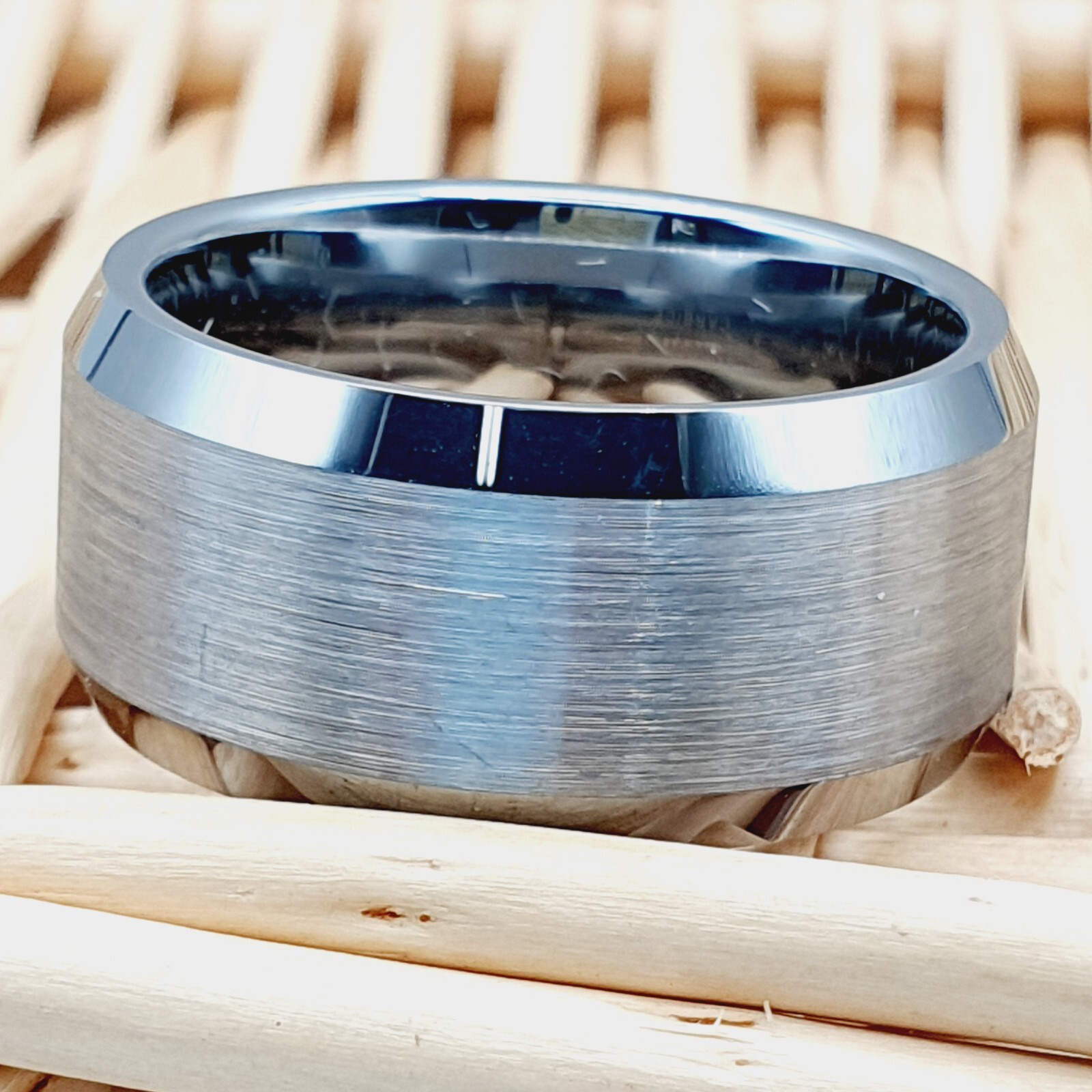 Men’s 10mm Silver Tungsten Ring – Scratch-Resistant Extra-Wide Durable Band