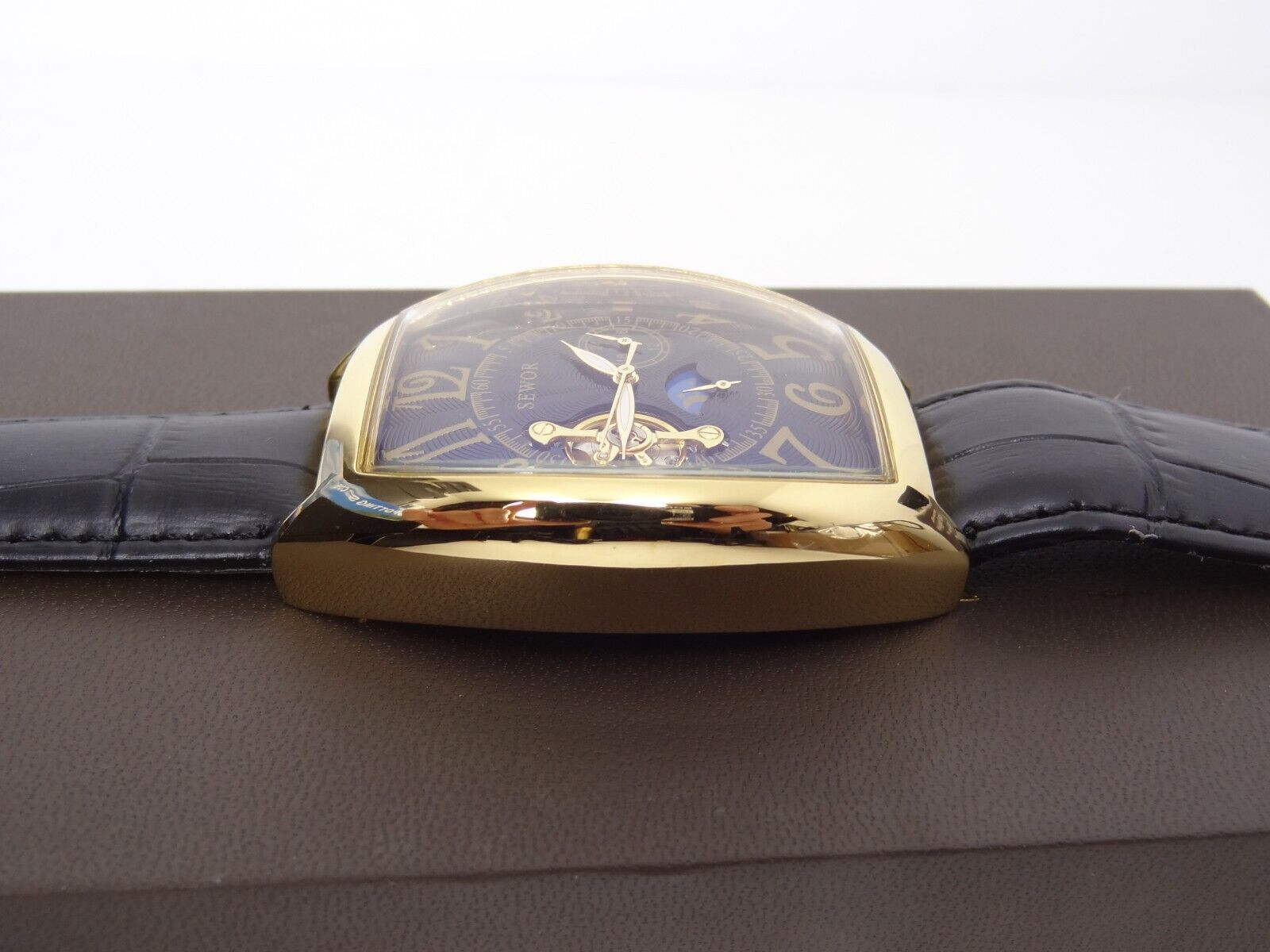 SEWOR Skeleton Watch Mechanical Automatic Self-Wind Leather Bracelet Moon Phase