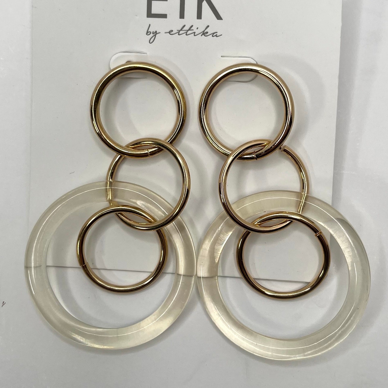Ettika Gold Clear Acrylic Hoop Earrings GTE1021 NWT Revolve Statement Dangle