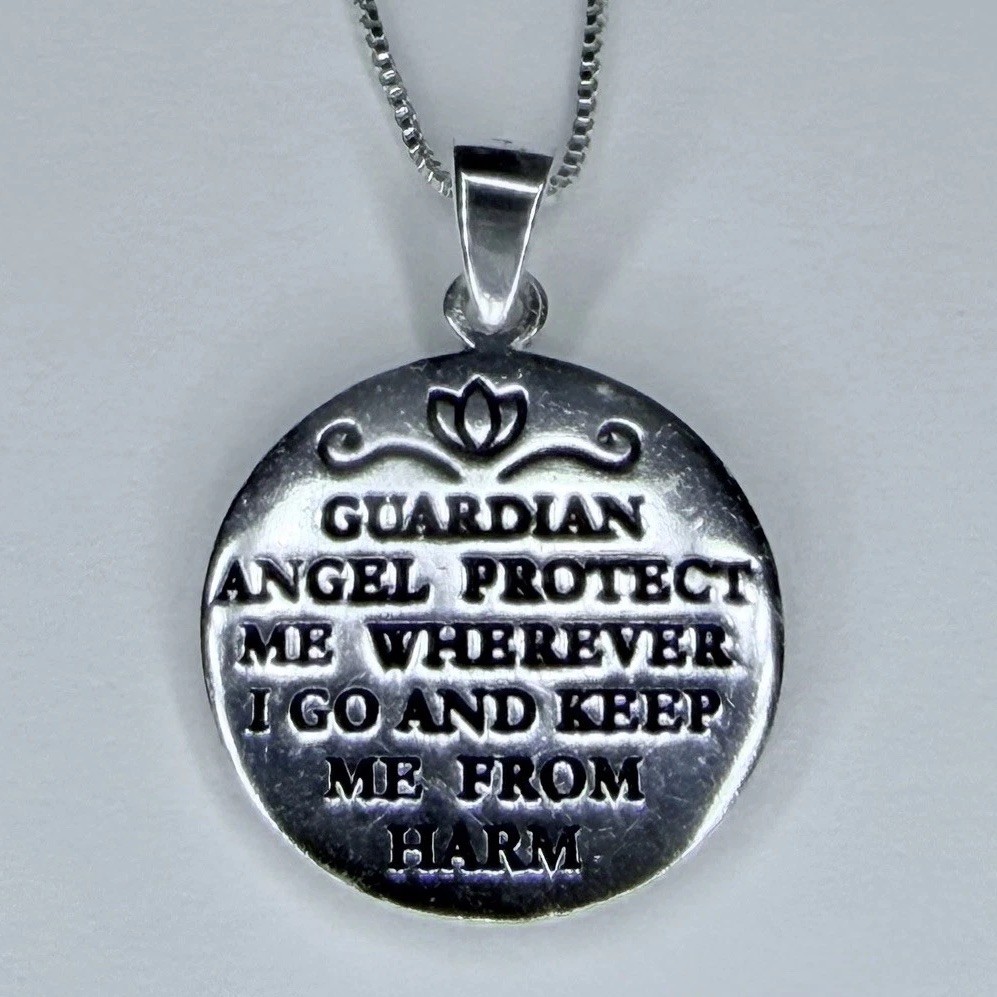 LA Rocks 925 Sterling Silver Italy Guardian Angel Quote Pendant Necklace 18”