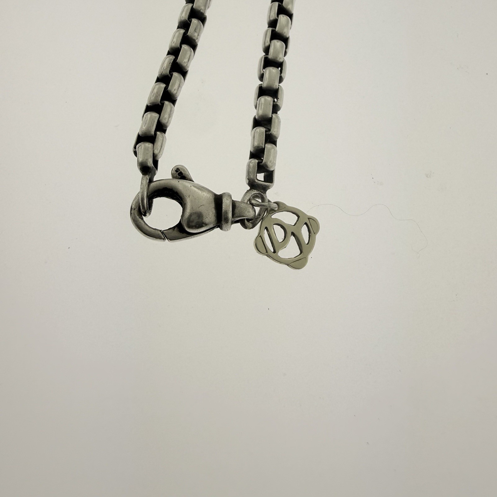 David Yurman Sterling Silver 925 Box Chain & Chevron Cross Pendant Black Diamond