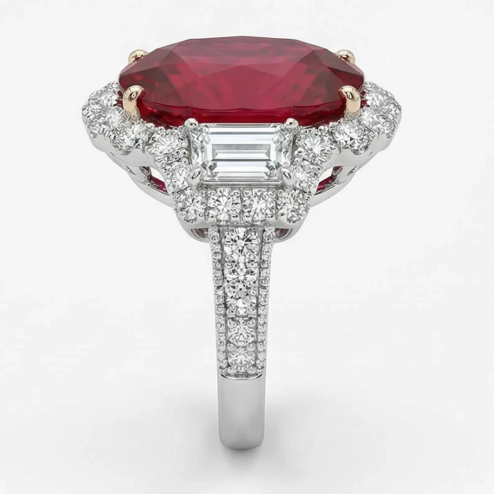 6.00 Ct Oval Cut Natural Ruby Diamond Engagement Ring 14K Solid White Gold 8