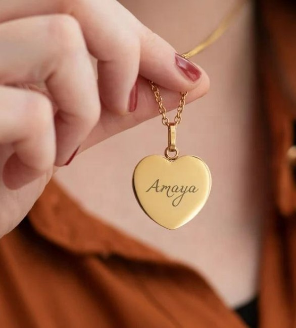 Engraved Heart Necklace: Personalized Stainless Steel Pendant with Free Chain