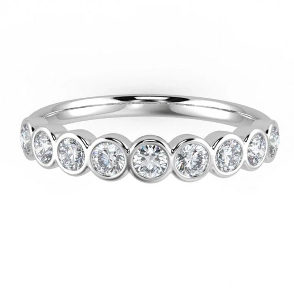2Ct Round Cut Lab Created Moissanite Women Band Ring 14K White Gold Plated
